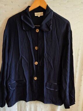 David Dart Women's Navy Button Down Blouse w Pockets Size L